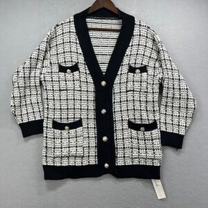 NEW Souk & Sepia Tweed Cardigan Womens 23x28 Black White Gold Button Preppy
